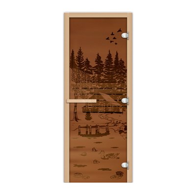 Дверь для сауны, полотно 1835х620, ручка магнит, толщ. 8мм  1.9х0.7 Банька в лесу - фото 9015