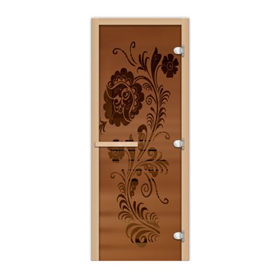 Дверь для сауны, полотно 1835х620, ручка магнит, толщ. 8мм  1.9х0.7 Хохлома - фото 9025
